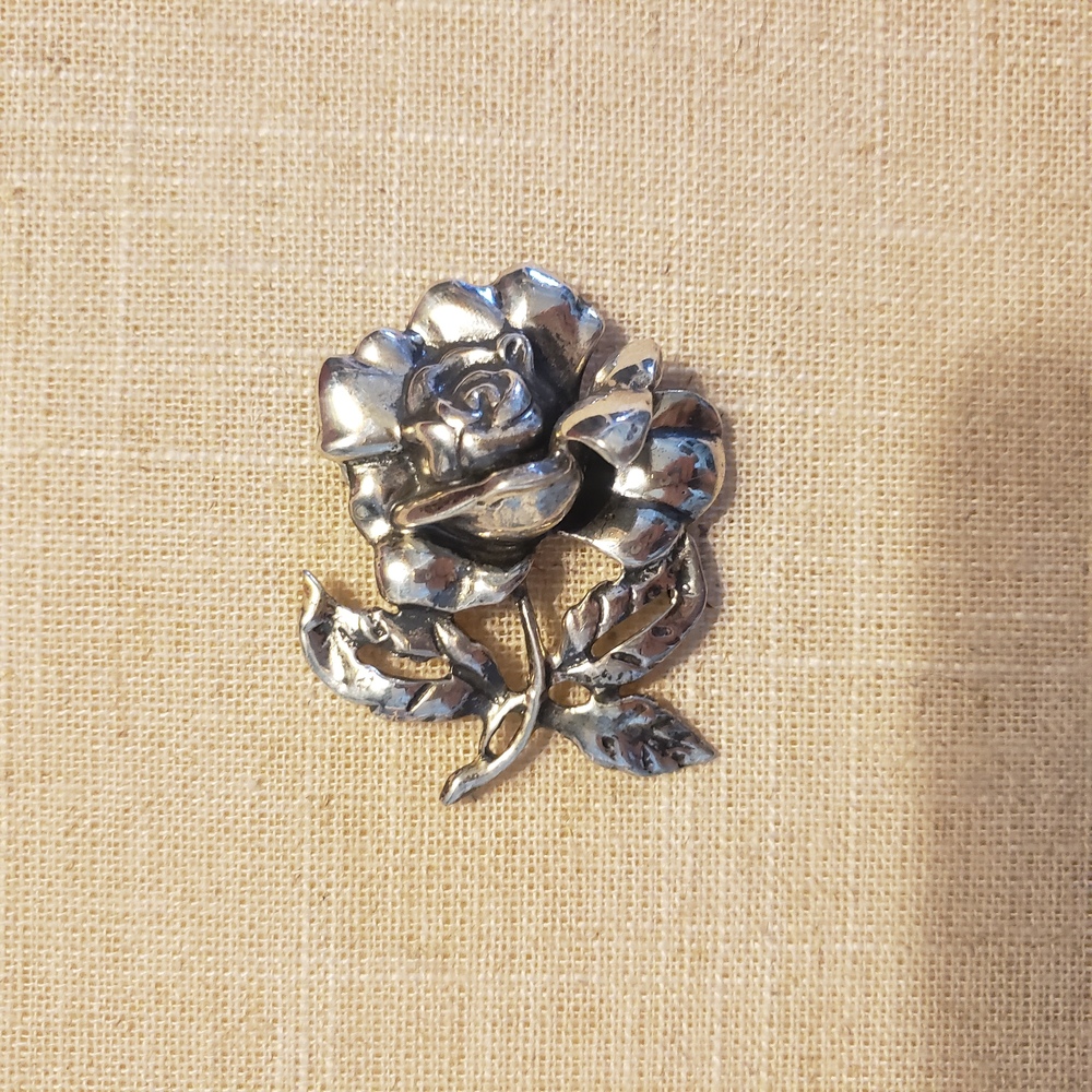 Vintage Rose Pin Brooch 925 Sterling Silver